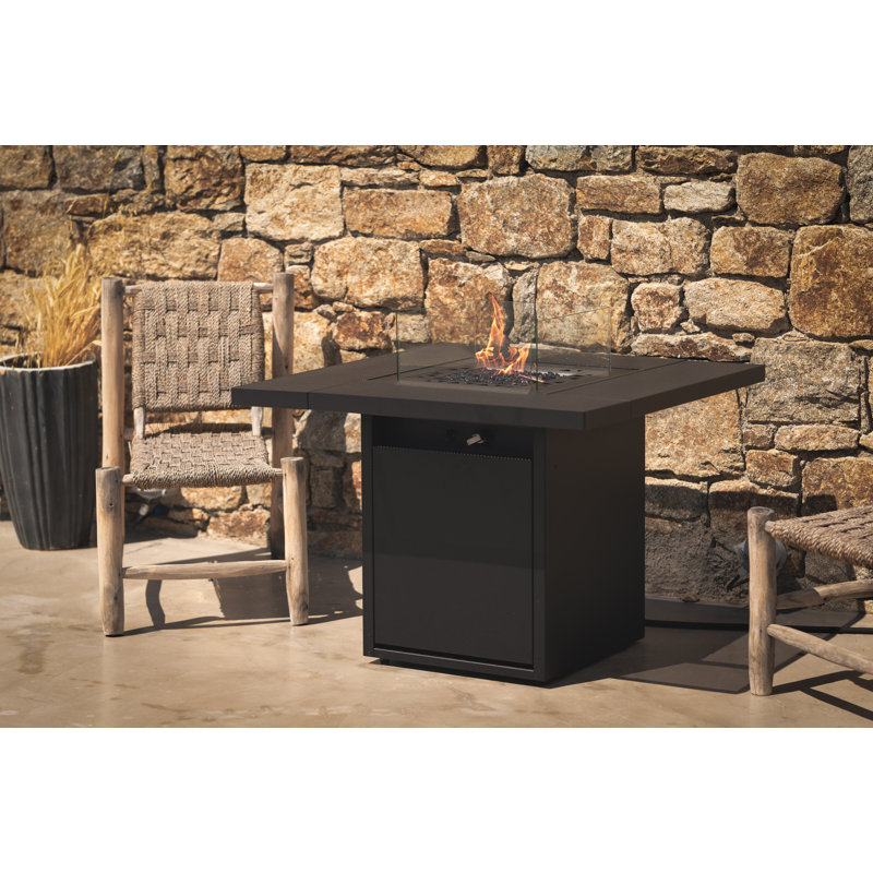 Planika Square Table Gas Fire Pit with Attachable Table, 10 kW,