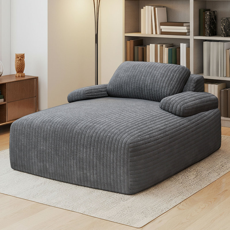  Méridienne de 55 pouces pour l'intérieur, canapé-lit rembourré en velours côtelé surdimensionné, canapé-lit à siège profond, fauteuil de lecture