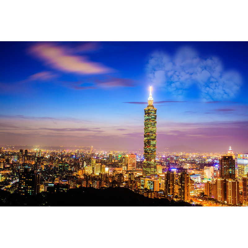 " Taipei, Taiwan Evening Skyline ", 8" H x 12" W