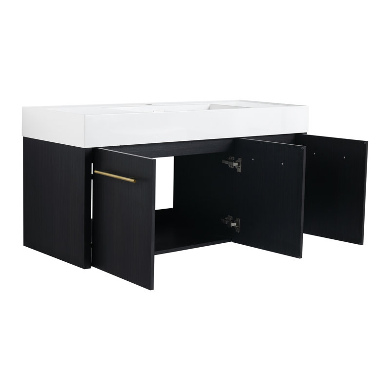Lavabo de salle de bain 48 po. , Châtaignier noir. Bassin en résine à bords épais, charnières silencieuses, boîtier en contreplaqué avec évier. Châtaignier moderne, bassin. Assemblage