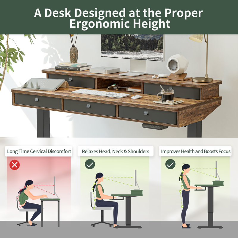 Schwenk 47.4'' W Height Adjustable Rectangle Standing Desk, Black, 28" H x 48" W x 24" D