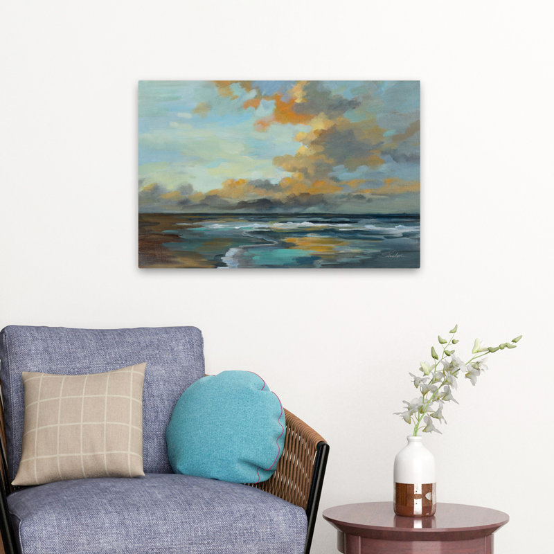 Coucher de soleil sur l'océan - bleu turquoise, H 24 po x l 16 po