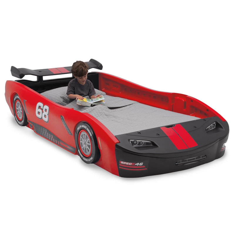 Red Twin Race Car Bed with Headboard and Frame
