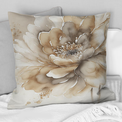 Single Beige Flower IV - Floral Printed Throw Pillow