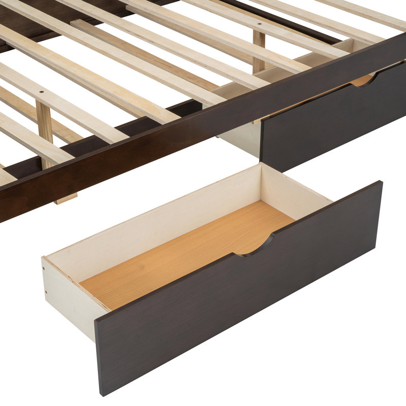 lit plateforme pour grand lit double avec lit gigogne et espace de rangement supplémentaire