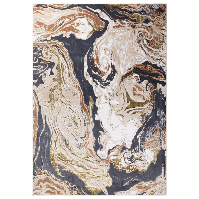 Aurora AU08 Marble Metallic Gold Area Rug, Rectangle 200 x 290cm