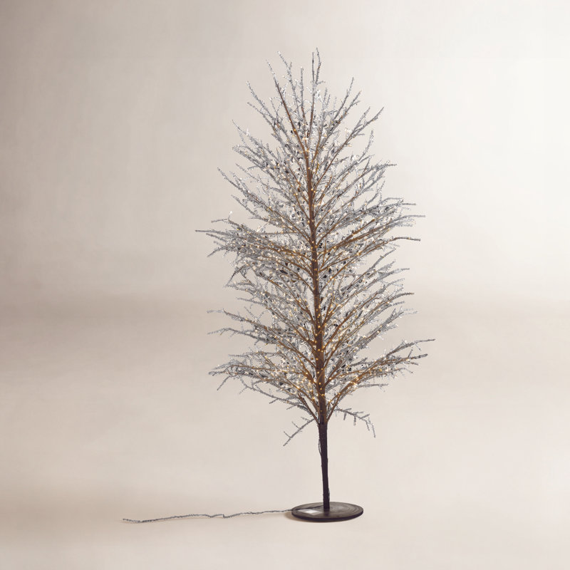 Birch Tree with Warm White LED Lights, 70.86" H x 20.8" L x 20.8" D, Black
