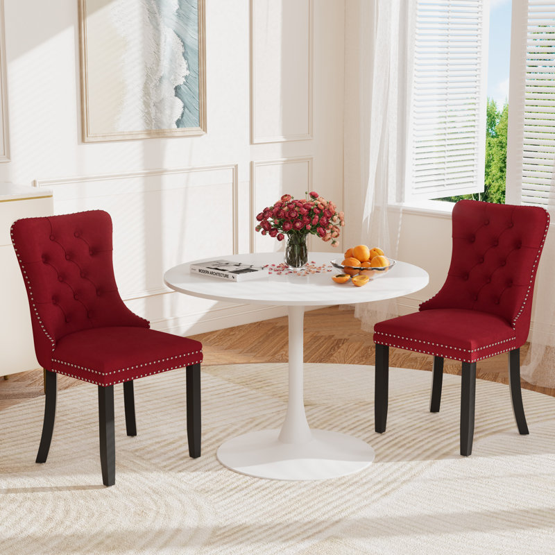 Round Pedestal Dining Set with 2 chairs, Red, White/White