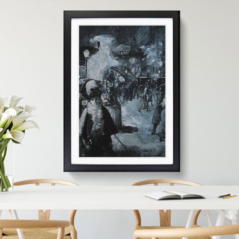 At the Train Station by Lesser Ury - Picture Frame Graphic Art, 65cm H x 48cm W x 2cm D, Black Framed