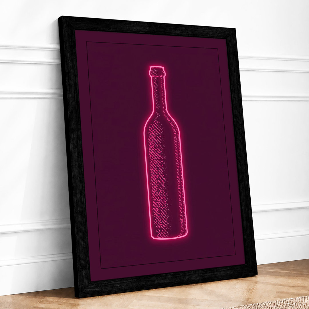 Neon Wine Bottle Modern Framed Art Print