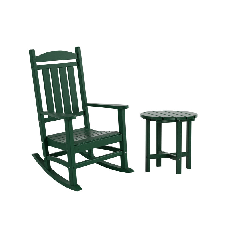 Chaise berçante d'extérieur en plastique avec table de bout Laguna, Vert foncé