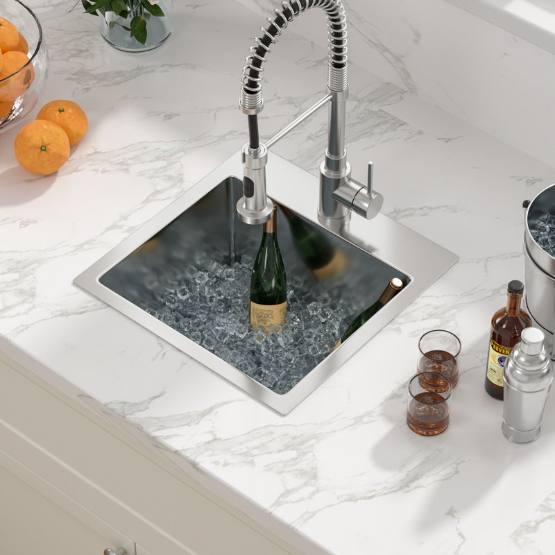 15" L x 15" W Single Bowl Stainless Steel Drop-In  Bar Kitchen Sink, Brushed Nickel
