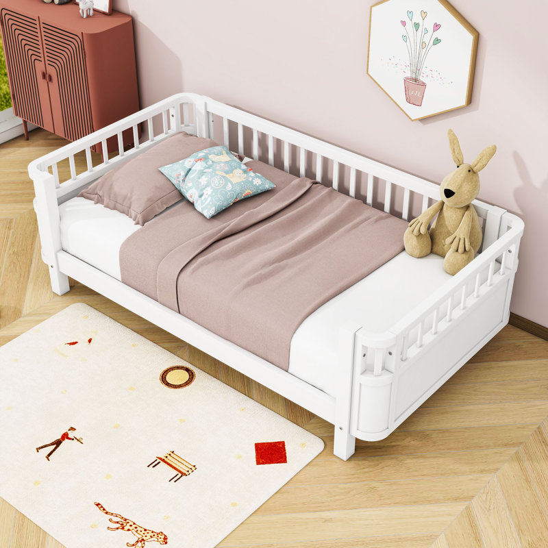 Wood Platform Bed with Slats, Twin, White