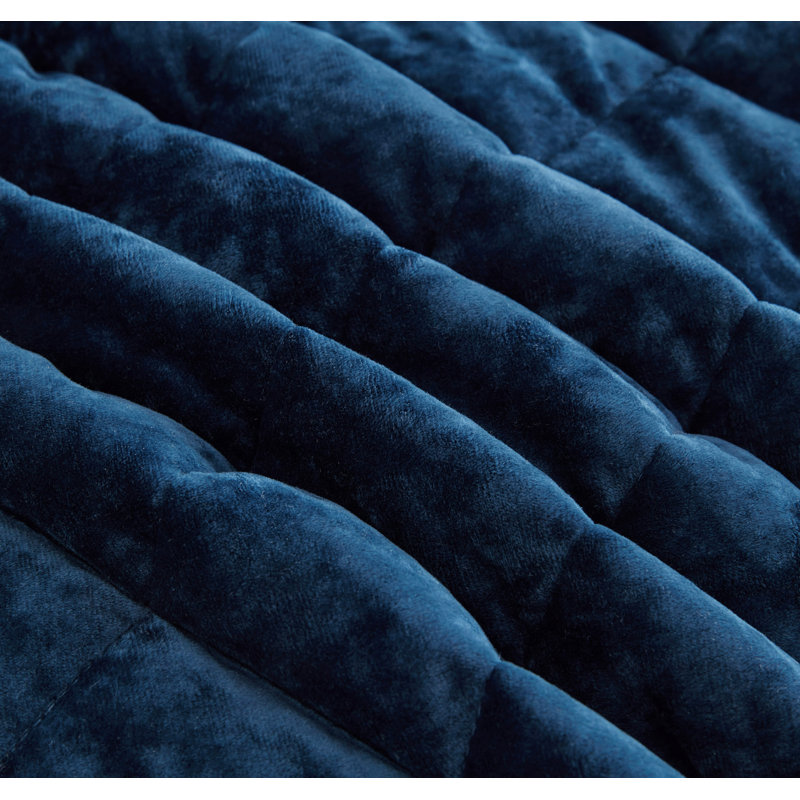 Diamond Stitch Reversible Plush Distressed Velvet Quilt Set, King Quilt + 2 King Shams, Navy