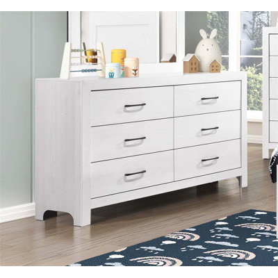 Commode 1 pièce moderne avec 6 tiroirs, style rustique et texture bois blanc pour le rangement de la chambre à coucher