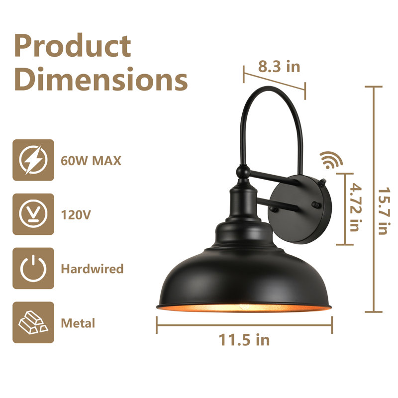 Gooseneck Outdoor Wall Light With Dusk To Dawn Sensor, Farmhouse Barn Lights For Garage, Patio, Porch (Set Of 2)