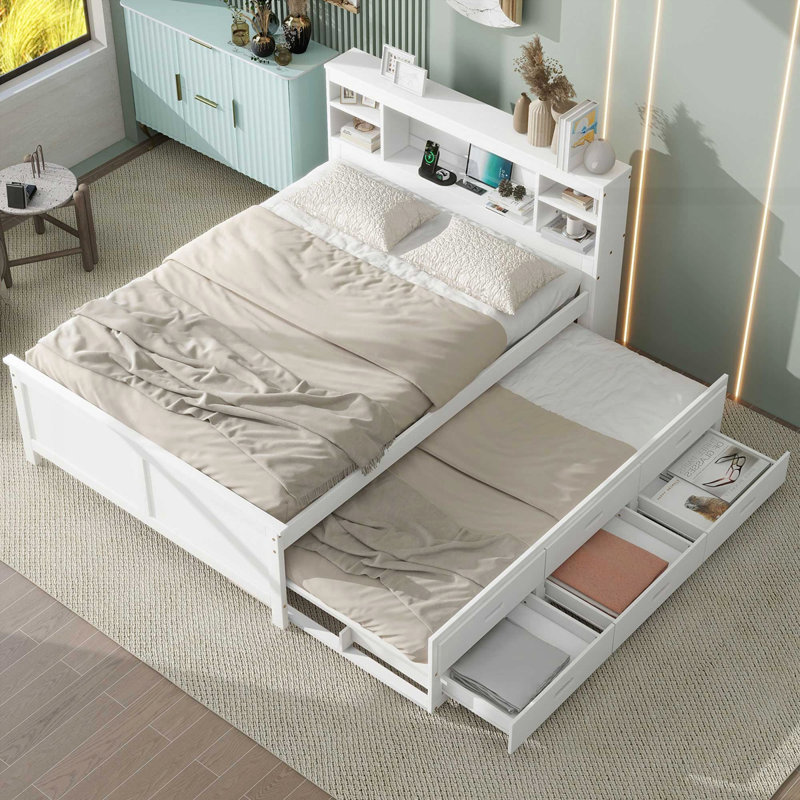 Lit plateforme avec tête de lit avec rangement, gris, Simple