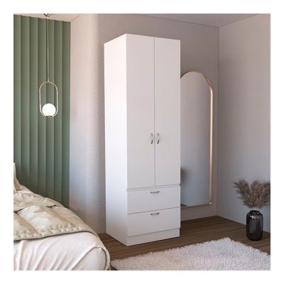 Armoire penderie H 76 po, 2 tiroirs, 1 tablette, blanc Armoire