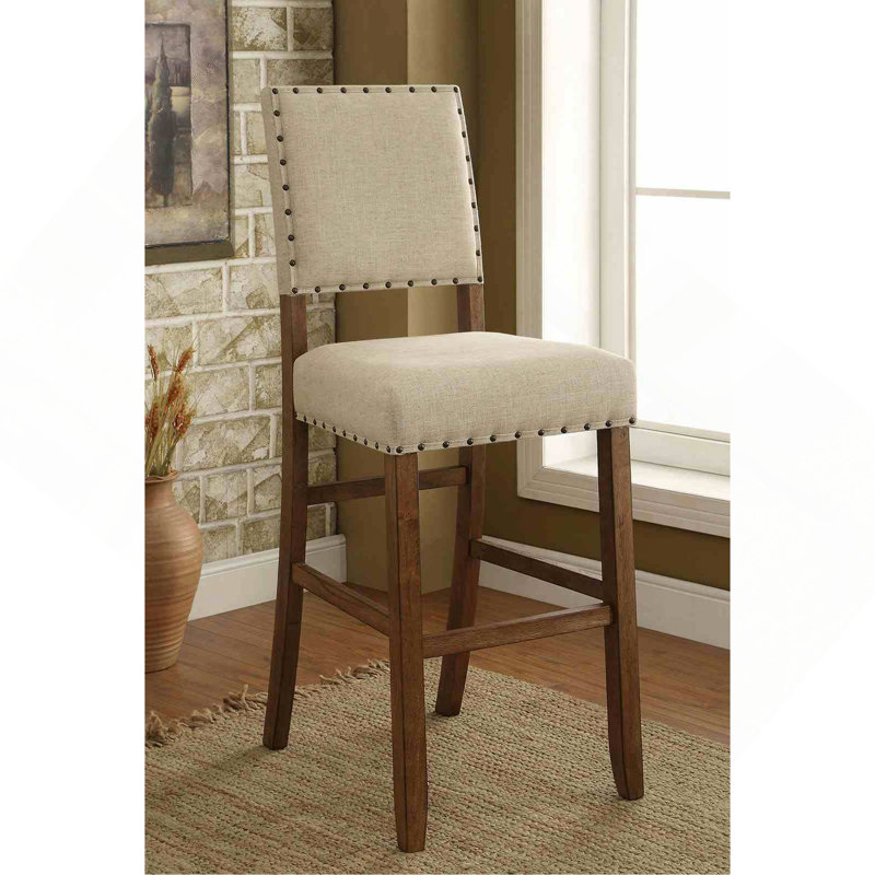 Chaise de bar de style rustique 2 pièces avec siège et dossier rembourrés avec garniture cloutée et finition chêne rustique