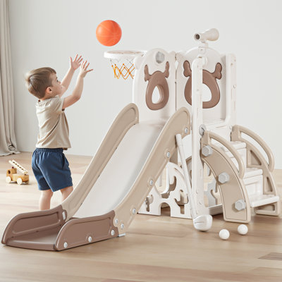 7 In1 Elk Toddler Slide, Kids Indoor Slide For Toddlers ,baby Slide For Indoor Outdoor With Basketball Hoop And Telescope, L Shaped Slide For Kids Toddler Slide Playset