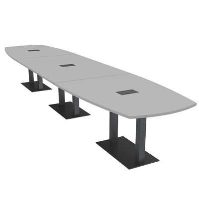 Arc-Boat Meeting Room Table With Double Metal Post Base 2 Power And Data Modules