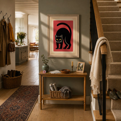 Silhouette Cat Mid-Century - Framed Print