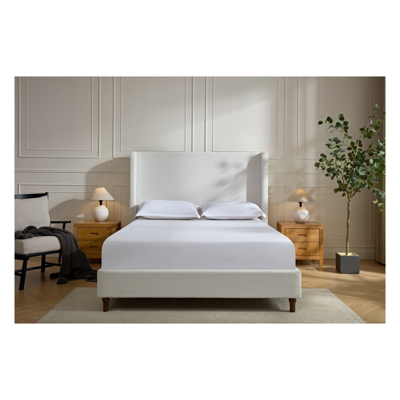 Mozter Upholstered Wingback Bed No Box Spring Needed, Cream White Chenille, California King