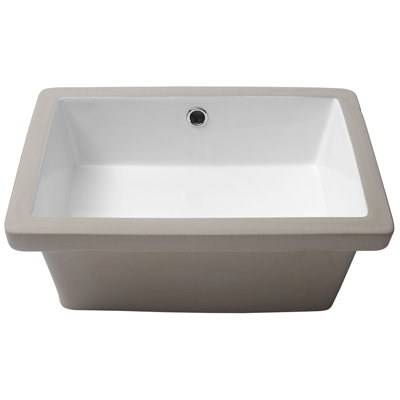 White Rectangular Ceramic Undermount Sink 18"X12" With Overflow - Modern, Low Water Absorption, Stain- For Different Locations Bathroom Modern Classic Design, Stain , Fits Various Spaces