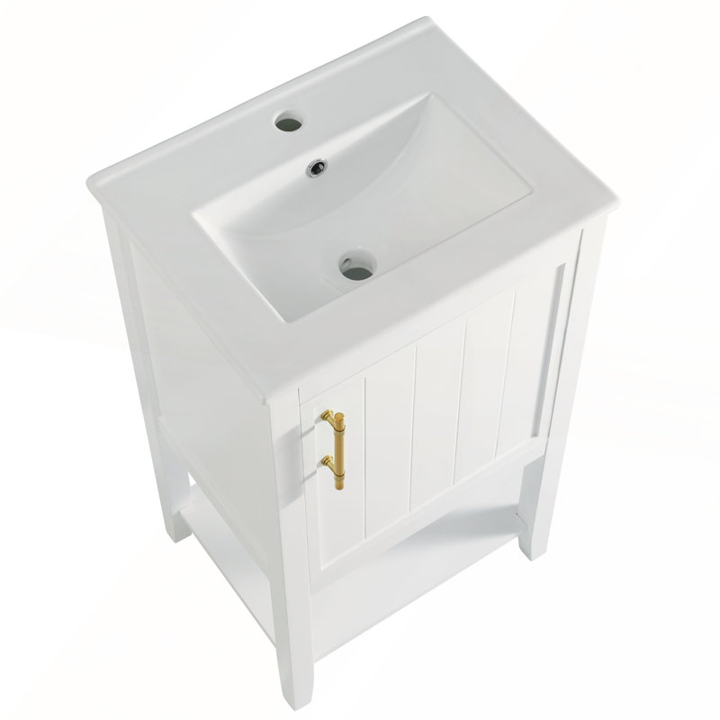 Meuble-lavabo durable de 20 pouces avec lavabo, porte à fermeture douce et nombreuses solutions de rangement pour les salles de bain modernes