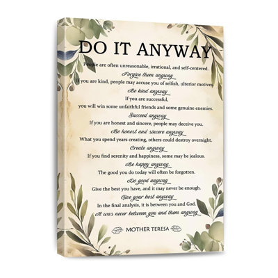 «Do It Anyway» citation sur toile, art mural, peinture inspirante, impression d'affiches, bureau positif, décoration intérieure, cadeau encadré, 16 x 24 po