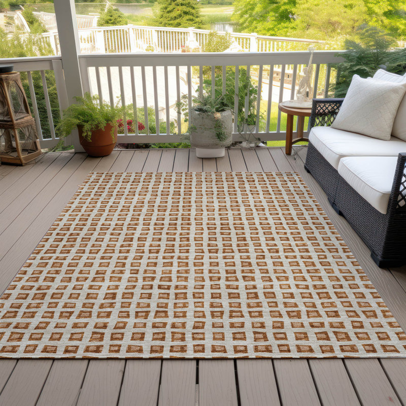 Tapis géométrique intérieur / extérieur lavable à la machine ACN727, Paprika, 9 pi x 12 pi