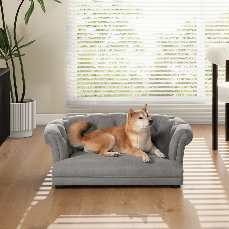 Canapé-lit Chesterfield pour chien 36,5 po Kiki, polyester haute performance gris moyen résistant aux taches Uptown