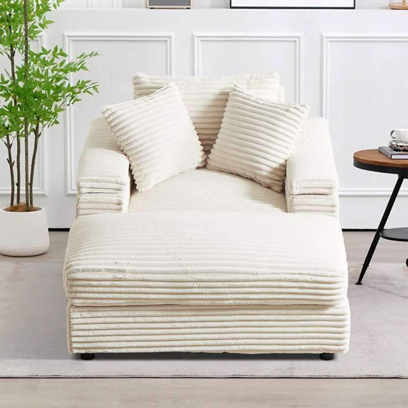 Chaise longue rembourrée Rodson, Velours côtelé beige