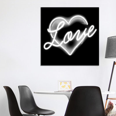 Neon Love White On Black by Hailey Carr - Wrapped Canvas Print