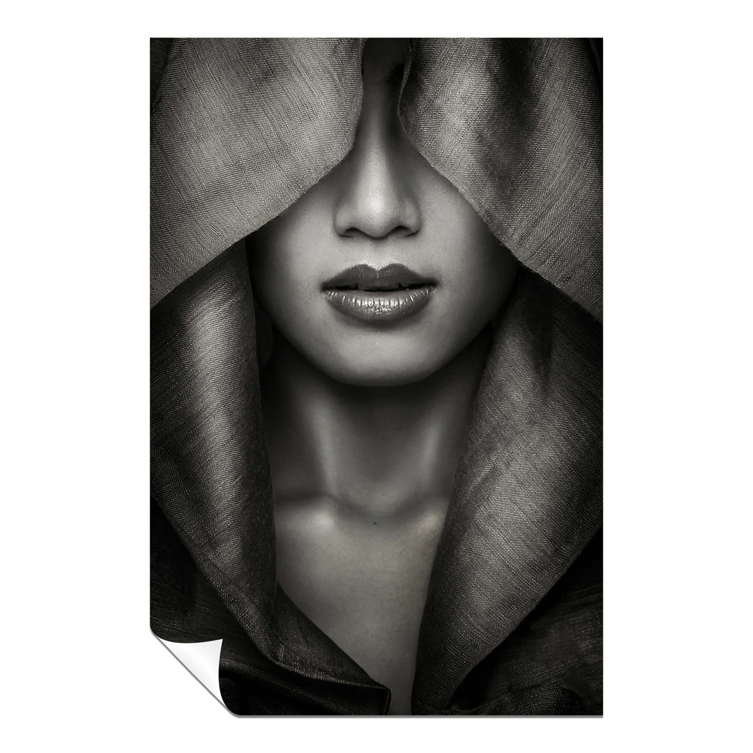 Woman Face Covered On Scarf Portrait Artistic - No Frame Print