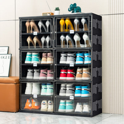 6 Tiers 24 Pairs Foldable Shoe Rack Organizer , Large Shoe Cabinet With Magnetic Doors