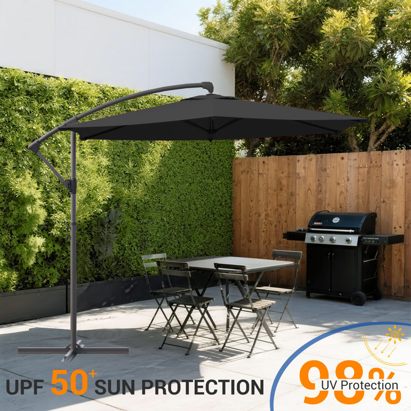 Parasol de patio décalé en porte-à-faux 10 pi avec support à manivelle Davinna, Noir