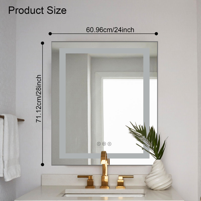 Led Mirror Bathroom Vanity Mirror With Back Light,wall Mount Multifunctional Vanity Mirror,aluminium Frame, 28" x 24"