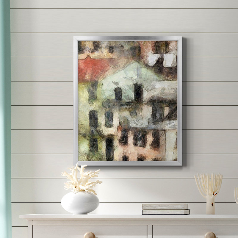 Toile encadrée de qualité supérieure Stacked House II - prête à être accrochée, H 24 po x l 20 po, Argent