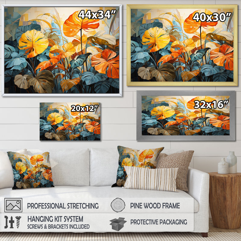 «Tropical Green Foliage», reproduction d'art sur toile, H 34 po x l 44 po x P 1,5 po, Cadre flottant noir