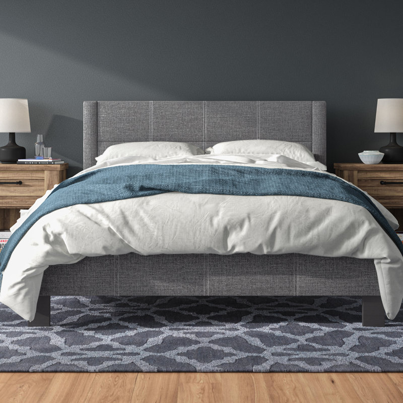 Lit plateforme tapissier Allyria, Grand, Gris foncé