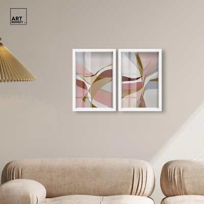 Ensemble d'art abstrait bohème « Gold Split Duo Shadowbox » par Art Remedy, cadre noir, 10 x 15