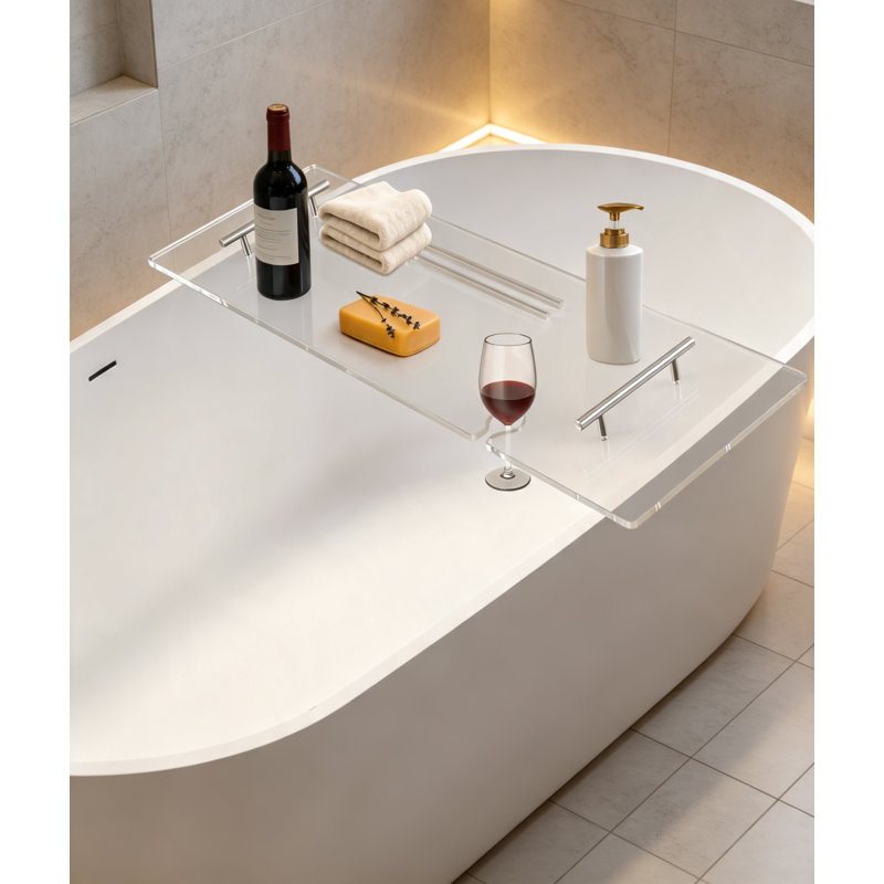 Plateau de baignoire en acrylique transparent de 90 cm avec porte-livres et porte-bouteilles, 0.47" H x 35.43" W x  9.45" D