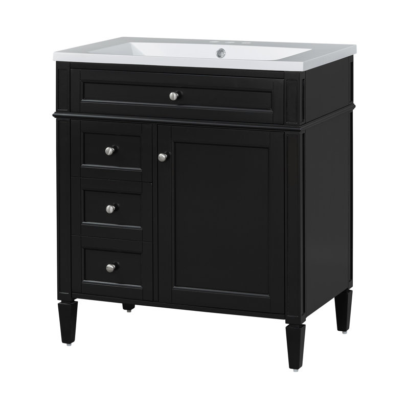 Meuble-lavabo simple avec lavabo supérieur, 30", Noir / Argenté