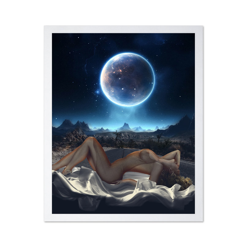Pin-up et espace, Poster, 24"H x 32"W, White Framed