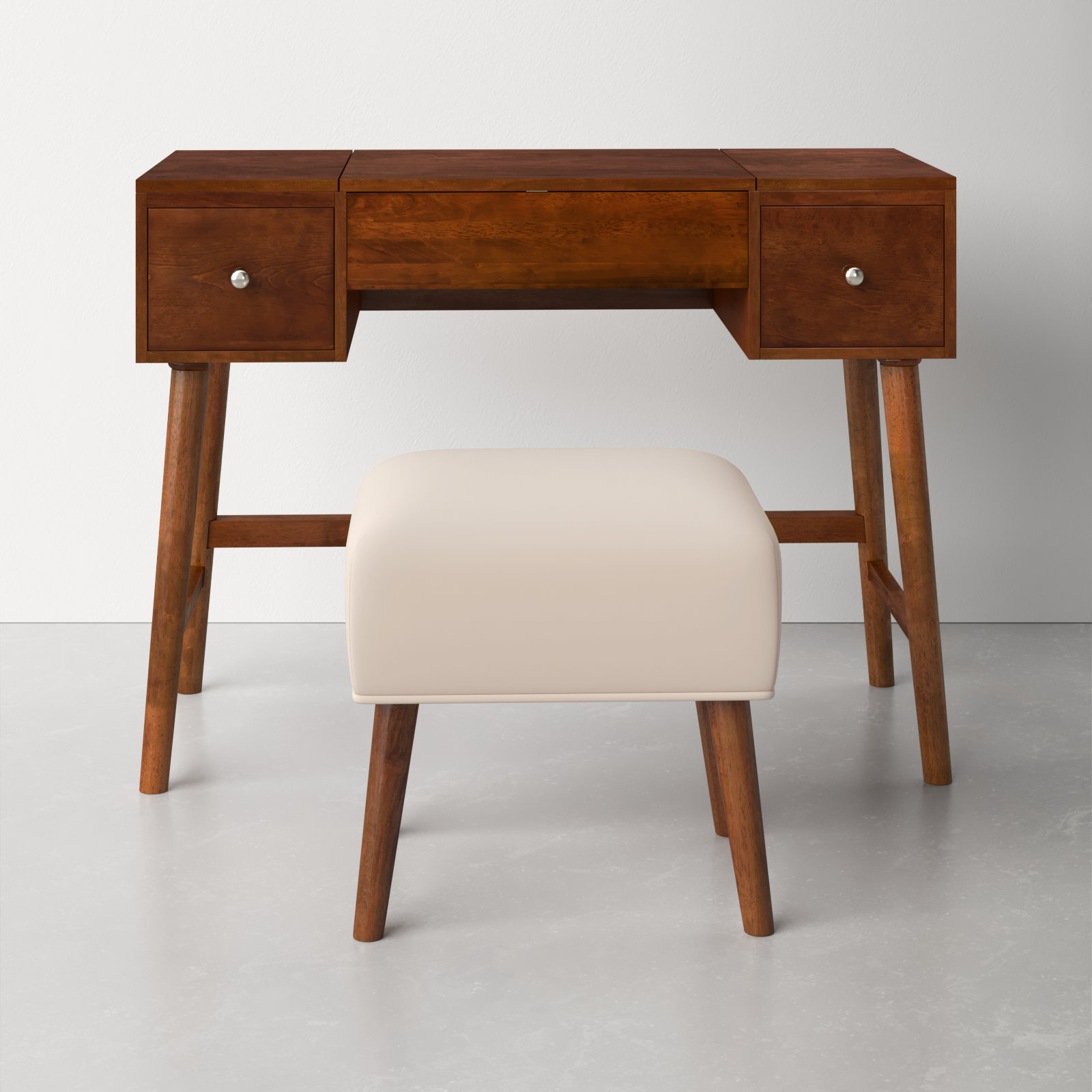 Headley Mid Century Modern 2 Drawer Flip Top Vanity Set