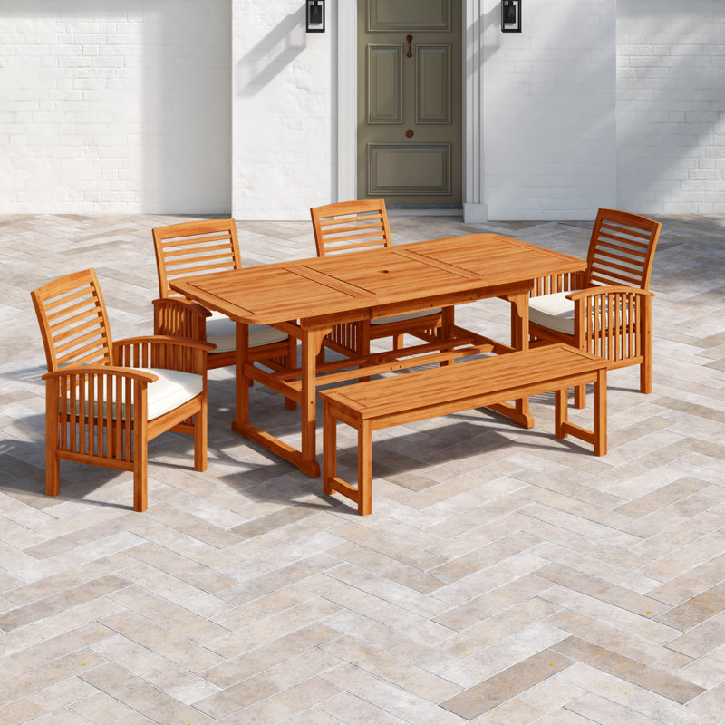 Ensemble de salle à manger extensible avec coussins 6 pièces Tournesol, Brun