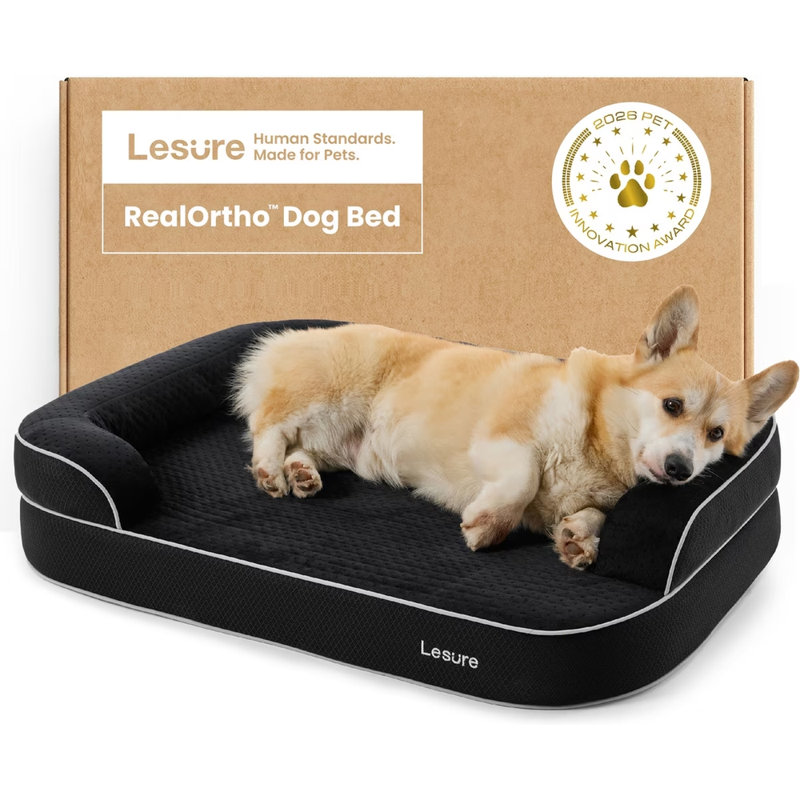Lesure RealOrtho 3-Layer Orthopedic & Memory Foam Sofa with Removable Cover Dog Bed, L (7" H x 35" W x 25" D), Black