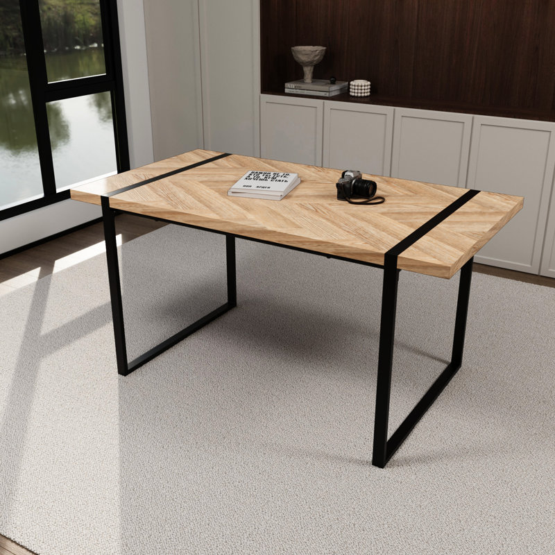 Table rectangulaire moderne de couleur bois pour la cuisine, la salle à manger, les sièges 4-6, le bureau d'ordinateur, le bureau avec pieds en métal noir