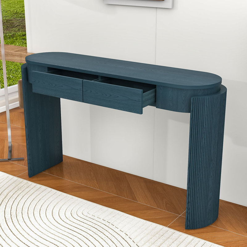 Table d'entrée classique en bois avec tiroirs de rangement dissimulés et pieds cannelés, Marine